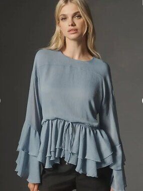 By Anthropologie Long-Sleeve Ruffled Tunic Blouse Ethereal Fairycore Boho Sz M